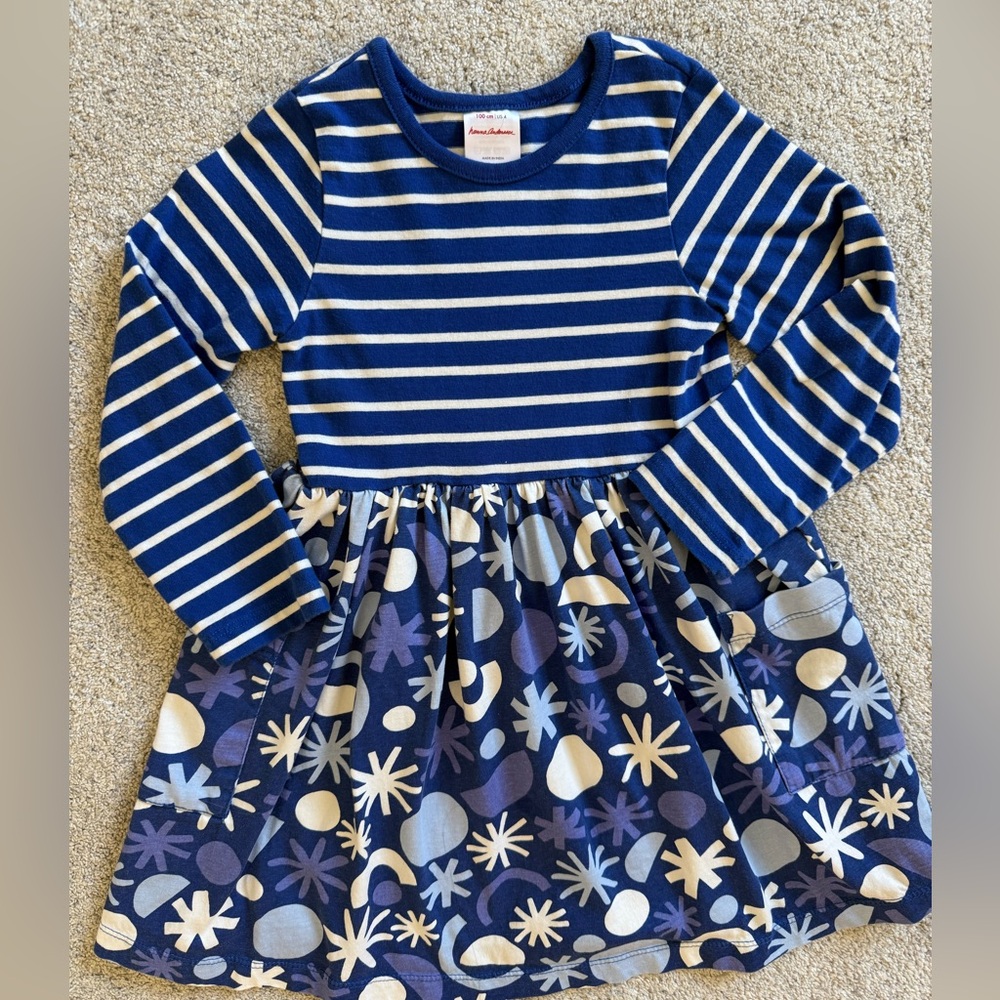 Hanna Andersson Navy Striped and Floral Kids Dress 4T